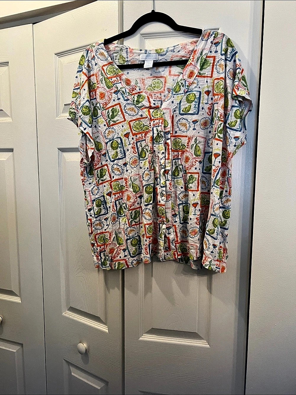 Printed Button-Down Top in White & Orange Size Medium Like 